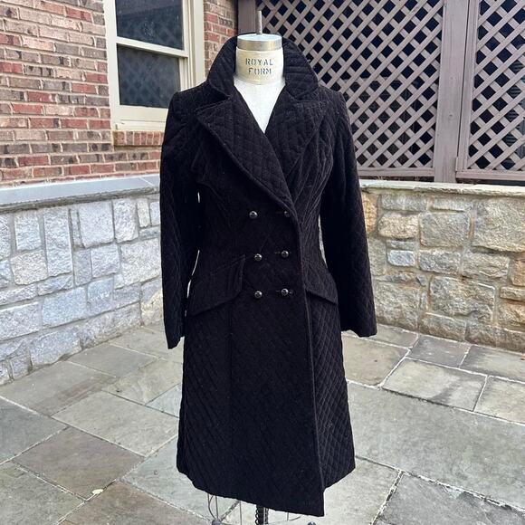 1960s black velvet quilted peacoat - Picture 1 of 5